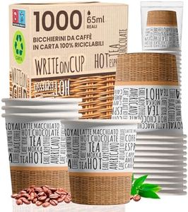 1000 Bicchierini in Carta da caffè 65ml WriteOnCUP Bicchieri Ecologici Biodegradabili Monouso Piccoli Asporto Bevande Calde