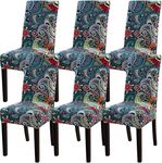 YISUN Dining Room Chair Covers, Stretch Floral Dining Chair Cover Removable Washable Parsons Chair Slipcovers Kitchen Chair Seat Protector for Home Party, Hotel, Ceremony (Light Blue, 6 PCS)