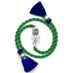 MEENAKARI HERITAGE JEWELLERY 925 Sterling Silver Morpankh Peacock Feather Krishna Rakhi Bracelet Set with Roli Chawal and Rakshabandhan Greeting Card For Men