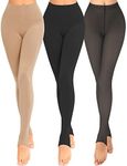 Cavotor Womens Fake Translucent Tights Control Top Pantyhose Butt Lifting High Waisted Opaque Tights (No Fleece-Stirrup Black+Nude+Translucent Black,S)