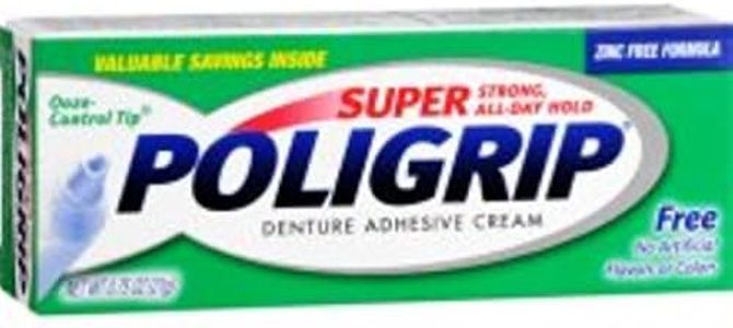 SUPER POLIGRIP Denture Adhesive Cream Artificial Flavor/Color Free 0.75 oz (Pack of 4)