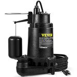 VEVOR 1HP Sewage Pump, 5600 GPH Cast Iron Submersible Sump Pump with Automatic Snap-Action Float Switch, Heavy-Duty Submersible Sewage, Effluent Pump for Septic Tank, Basement Tested to UL Standards