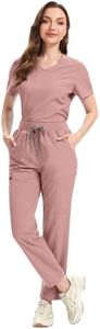 niaahinn Scrub for Women – Scrub Top with Stretchy Rib-Knit Back & Cargo Pants, Ultra Soft Medical Uniforms for Nurse (M,Pink)