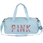 kilofly Pink Sequin Sports Gym Training Travel Duffel Bag with Shoe Compartment