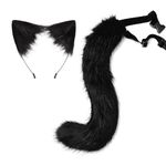 URFUN Adult Plush Tail and Ears Set Faux Fur Cat Fox Costume Dress Up Party Costume Black