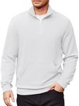 COOFANDY Men's Long Sleeve Quarter Zip Polo Collar Sweater Casual Loose Fit Lightweight Pullover Hoodies White