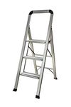 Bergman Slimline Step Ladder - 3 Step Aluminum Folding Ladder, Portable Slim Step Stool - Household Safety Ladder with Non Slip Steps and Handrail