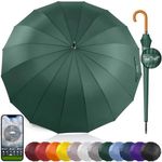 Royal Walk Windproof Umbrella Black Large 54 Inch Automatic Open for 2 Persons Stormproof for Men Women Classic Wooden Handle Lightweight Waterproof Durable Strong 16 Ribs Travel Golf 120cm Dark Green