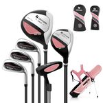Goplus Junior Complete Golf Club Set for Kids, Right Hand Golf Clubs with Stand Bag, Rain Hood, Golf Practice Set for Ages 5-7,8-10,11-13 Boys Girls (Pink, Ages 11-13, 6PCS)