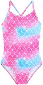 Mermaid Bathing Suit for Girls Summer One Piece UPF 50+ Quick Dry Beach Swimwear Mermaid Swimsuit for Girls 7-8