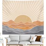 HASTHIP® Boho Tapestry Wall Hanging for Bedroom, Bohemian Vintage 70s Rainbow Sun Tapestries, Sunset Sea Wall Tapestry for Dorm Room, Living Room, Office, 51x59 inches