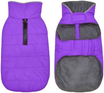 Petglad Dog Winter Coat, Waterproof Dog Jacket with Leash Hole, Reflective Adjustable Pet Snow Vest, Warm Fleece Sweater for Small Medium Large Dogs - Purple, 3XL