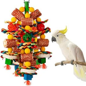 Giocattoli per uccelli, giocattoli per pappagalli per uccelli grandi, pannocchia di mais naturale e fette di luffa, giocattoli da masticare per pappagalli grigi africani, ara, cacatua, pappagalli