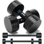 Northdeer Steel Dumbbell 2in1 Set of 2 20lb (5lb/6lb/10lb/11lb/15lb/16lb/20lb) - Adjustable Dumbbell Set with Barbell Bar & Foam Handle - Compact Weights for Home (Black, 20lb×2)