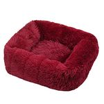 FANSU Pet Bed for Dog/Cat, Warm Fluffy Extra Soft Anti-Slip Bottom Bed Puppy Sofa Square Warm Cuddler Sleeping Bag Nesting Cave Kennel Soft (M,Red wine)