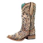 Corral Women's Mint Glitter Inlay & Studs Fashion Western Square Toe Boots SZ, Beige, 8 B(M) US