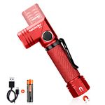 COSMOING 700 Lumen 5 Modes Tactical Flashlight with Rechargeable Battery, Magnetic Base, 90 Degree Swivel IP65 Waterproof EDC Mini Flashlight, LED Flashlight for Camping, Emergency, Inspection, Hiking, Outdoor-Red