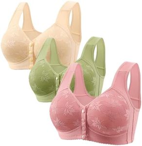 3-Pack Daisy Front Closure Bras for Older Women – No Underwire, Push-Up, Full Coverage Cotton Bras – Upgraded Breathable Comfort for Everyday Wear (A07-beige,4X-Large)