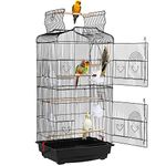 Yaheetech Metal Bird Cage Parrot Cage for Budgie/Lovebird/Cockatiel/Canary with Open Play Top 104cm Black