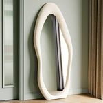 Irregular Wavy Mirrors Full Length 160x60cm,Arched Floor Standing Mirrors for Bedroom,Living room,Flannel Wrapped Wooden Frame Wall Mirror,White