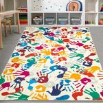 STARUIA Large Colorful Kids Rug 6x9 Ft, Non-Slip Washable Rug for Classroom, Handprints and Footprints Rugs for Playroom, Soft Nursery Rug Indoor Play Mat for Kids Room Daycare School