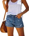 Bichingda Denim Shorts for Women Ripped Mid Rise Stretchy Folded Hem Short Jeans Casual Denim Shorts Hem Hot Short Jeans Light Blue