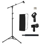 Lemxadd Tripod Mic Stand Floor Boom Arm for Blue Yeti Shure SM58 SM57 SM48 Samson Q2U Fifine K6 K688 AM8, Floor Microphone Stand with Carrying Bag, 3/8" to 5/8" Adapter, 2 Mic Clips and Cable Ties