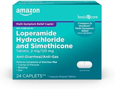 Amazon Basic Care Loperamide Hydrochloride 2 mg and Simethicone 125 mg Tablets, Multi-Symptom, Anti-Diarrhea Medicine, Gas Relief, 24 Count