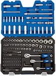 Draper 149 Piece Metric Socket And Socket Bit Set - 1/4", 3/8" And 1/2" Sq. Dr. - 16461 - Chrome Vanadium Steel - Blue - ‎Satin Finish