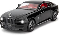 FEXXA 🏎️ Scale Exclusive Alloy Metal Pull Back Die-cast Car Model with Sound Light Mini Auto Toy for Kids Metal Model Toy Car with Sound and Light (1.24 SACLE -Rolls Royce Spectre-Black)