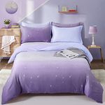 Purple Bedding Set Lavender Gradient Duvet Cover Rainbow Quilt Cover Pillowcase with Zipper Closure for Kids Girls Teens Adults (Single Size 135x200cm)