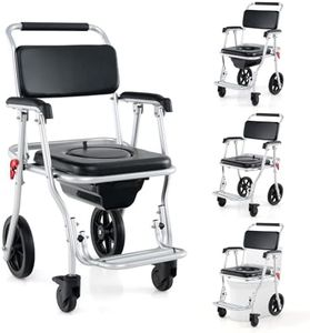 Goplus 4 in 1 Shower Commode Wheelchair, 330lbs Foldable Bedside Commode Chair for Toilet with Arms, Portable Rolling Shower Chair with Wheels for Elderly Disabled Handicap Adults Bariatric