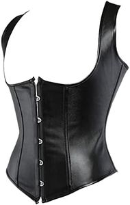 Hengzhifeng Underbust Corset Tops for Women Steampunk Faux Leather Bustiers Party (AU 20-22,Black)