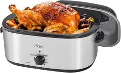 Sunvivi 20 Quart Electric Roaster Oven Turkey Roaster with Lid Electric Roasters with Removable Pan Large Roaster, Self-Basting Lid, Fast Heating & Thaw/Warming Setting, Silver