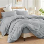 Babu Homes Grey Double Duvet Cover Set 3 Pcs Brushed Microfiber Plain Quilt Cover Set with 2 Pillowcases Ultra Soft Button Closure Bedding Set