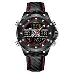 NAVIFORCE Men's Military Digital Analogue Quartz Watches Japanese Quartz Movement 3ATM Waterproof Watch Sport Multifunctional Leather Wrist Watch, black, Strap.