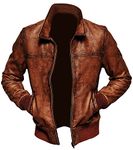 SHOP OF JACKETS LIMITED Mens Biker Vintage Distressed Brown Bomber Winter Leather Jacket -2XL