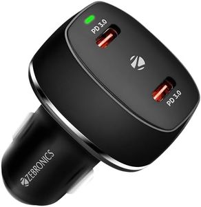 Zebronics Cc60 Car Charger with 60 Watts Rapid Charge, Dual Type C Pd Ports, Compact Design, Built in Protections, Led Indicator for Smartphones, Black