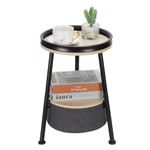 Small Round End Table, 2 Tier Small Round Side Table with Storage Basket,11.8”D*17.8”H Small Round Table,Tiny Bedside Table,Small Round Nightstand for Living Room Bedroom