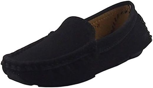 DADAWEN Toddler Little Kid Boys Girls Soft Suede Leather Slip On Penny Loafer Dress Shoes Moccasin Flat Boat Shoes Wedding Church Oxford Black US Size 9.5 M Toddler