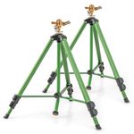 Goplus Impact Sprinkler on Tripod Base Set of 2, Lawn Sprinkler w/360° Rotation,Height Adjustable, Brass Sprinkler Head, 36FT-44.6FT Coverage Area, Water Sprinkler (Adjustable Height 22.5"-47")