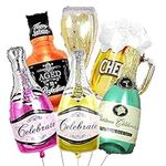 CheeseandU 6Pcs Aluminum Foil Helium Mylar Balloons Whisky Bottle Foil Balloons Beer Cups Champagne Glass Foil Party Balloons for Birthday, Webbing, Party Decoration Supply