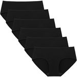 INNERSY Women's Mid Rise Tagless Plain Color Full Coverage Cotton Hipster Panties 6-Pack (M, Black)