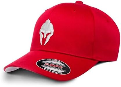 Dion Wear Men's Baseball Cap Spartan Warrior, Mid Profile, Red Hat with White, Large/X-Large