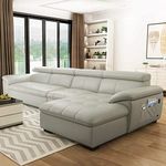 NJ Furniture Rubber Wood Luxurious Lounge Chaise Sofa Day Bed | Love Seat Day Bed 5 Seater L-Shape Sofa Day Bed Set For Dinning Room, Grey