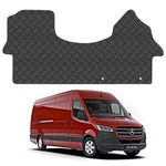 Rubber Floor Mats for the Mercedes Sprinter (2018+) [Note: Only Suitable for Rear Wheel Drive Models] - Custom Van Accessory Tailored fit Heavy-Duty, Waterproof & Anti-Slip Work Mats with Clips