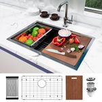 Davivy 27 Inch Kitchen Sink, 27x18 Inch Single Bowl Undermount Sink with Single Track, 16 Gauge Stainless Steel Workstation Sink with Multiple Accessories
