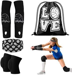 Yinder 4 Pcs Volleyball Accessories Include Volleyball Knee Pads Volleyball Arm Sleeves Volleyball Drawstring Bag Volleyball Softball Headbands for Women Volleyball Training Dance(Small,Black)