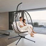 RUN.SE RUN.SE Double Hammock Chair Swing Chair with All Steel Support Stand and Base, Complete Set, Including One UV and Water-Resistant Fabric Double Cushion Seat for Indoor Outdoor（Black）