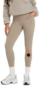 ODODOS Women's Fleece Lined Leggings with Pockets Thermal Warm Winter Running Tights - 28" Full Length High Waisted Thick Yoga Pants, Dark Beige, X-Large
